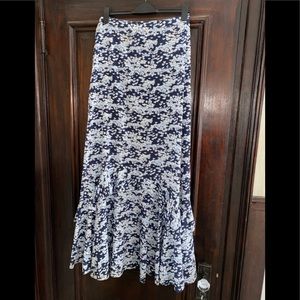 Tory Burch-Long floral blue and white skirt